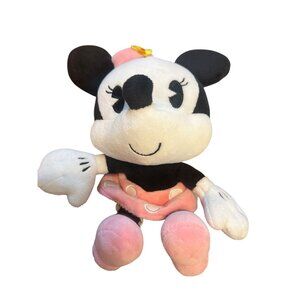 Disney Store Minnie Mouse Plush Pink Black Gray Sewn Eyes Baby Infant 8" Tall